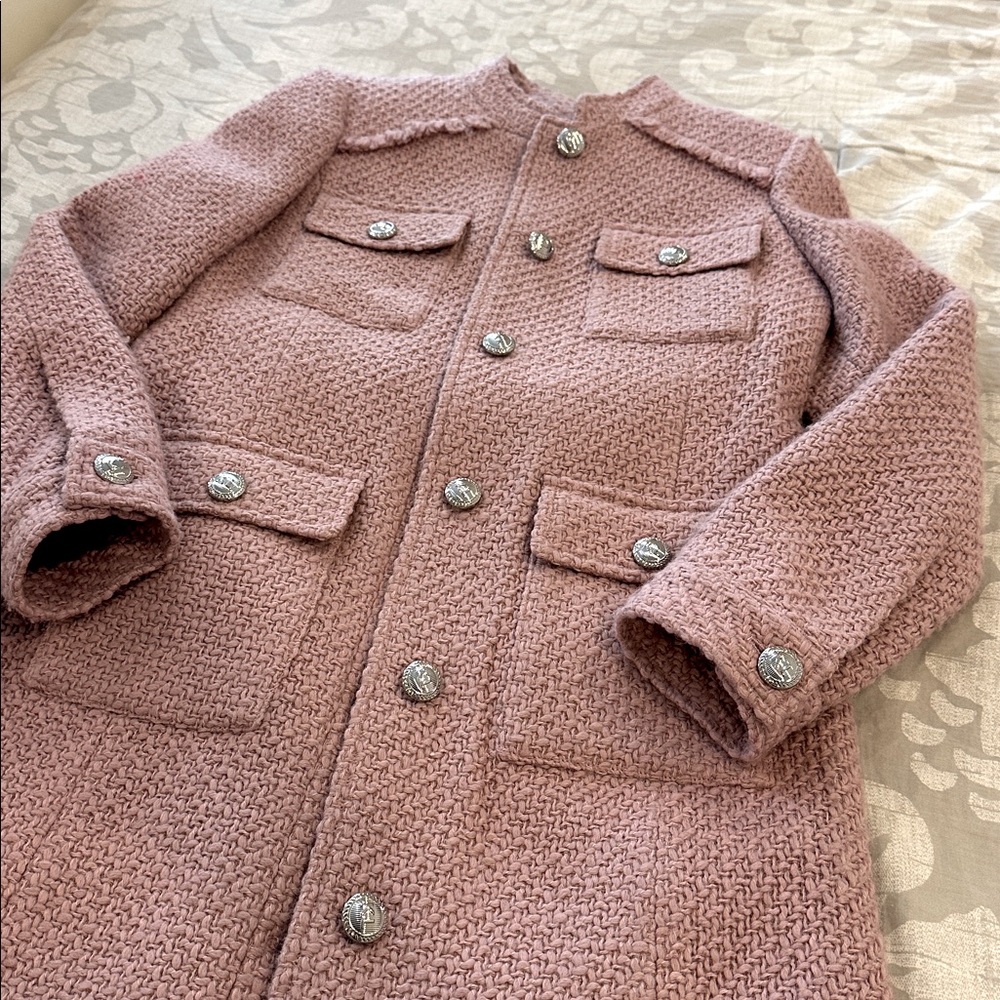 Women's Karl Lagerfeld Pink Tweed Coat - Picture 2 of 7